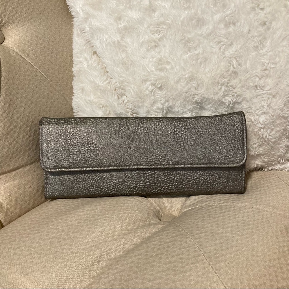 Faux Leather Gray Metallic Wallet